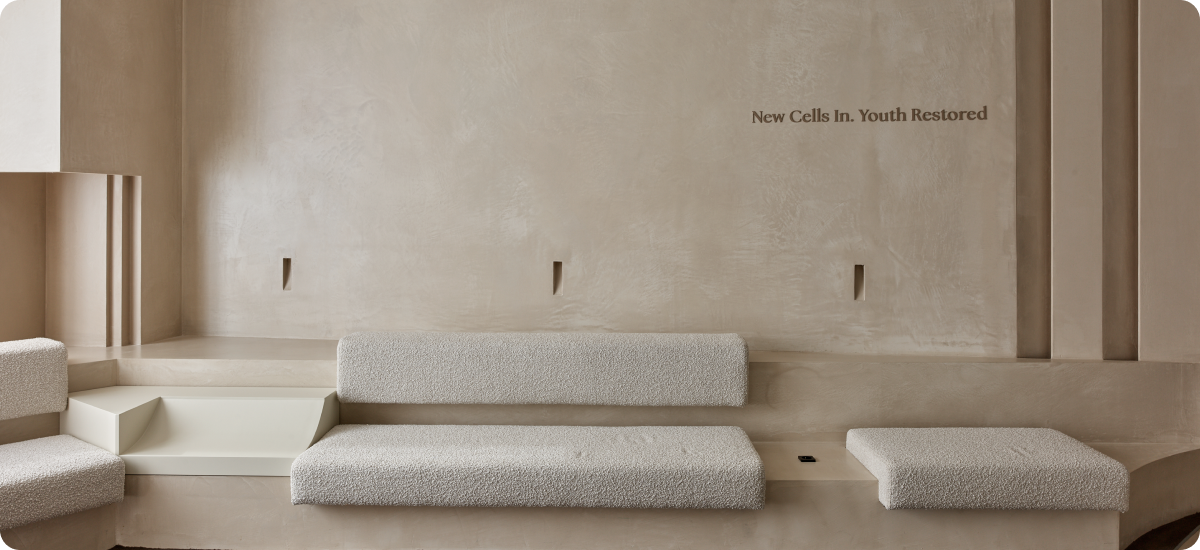 Stone benches in the waiting lounge at Nucellin Orthopedic Clinic in Seoul