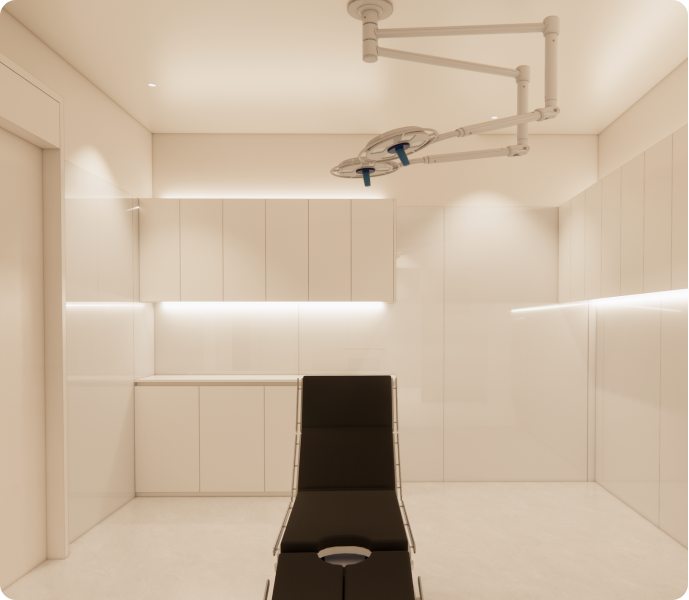 Treatment room with recliner and ceiling surgical light at Nucellin Orthopedic Clinic in Seoul